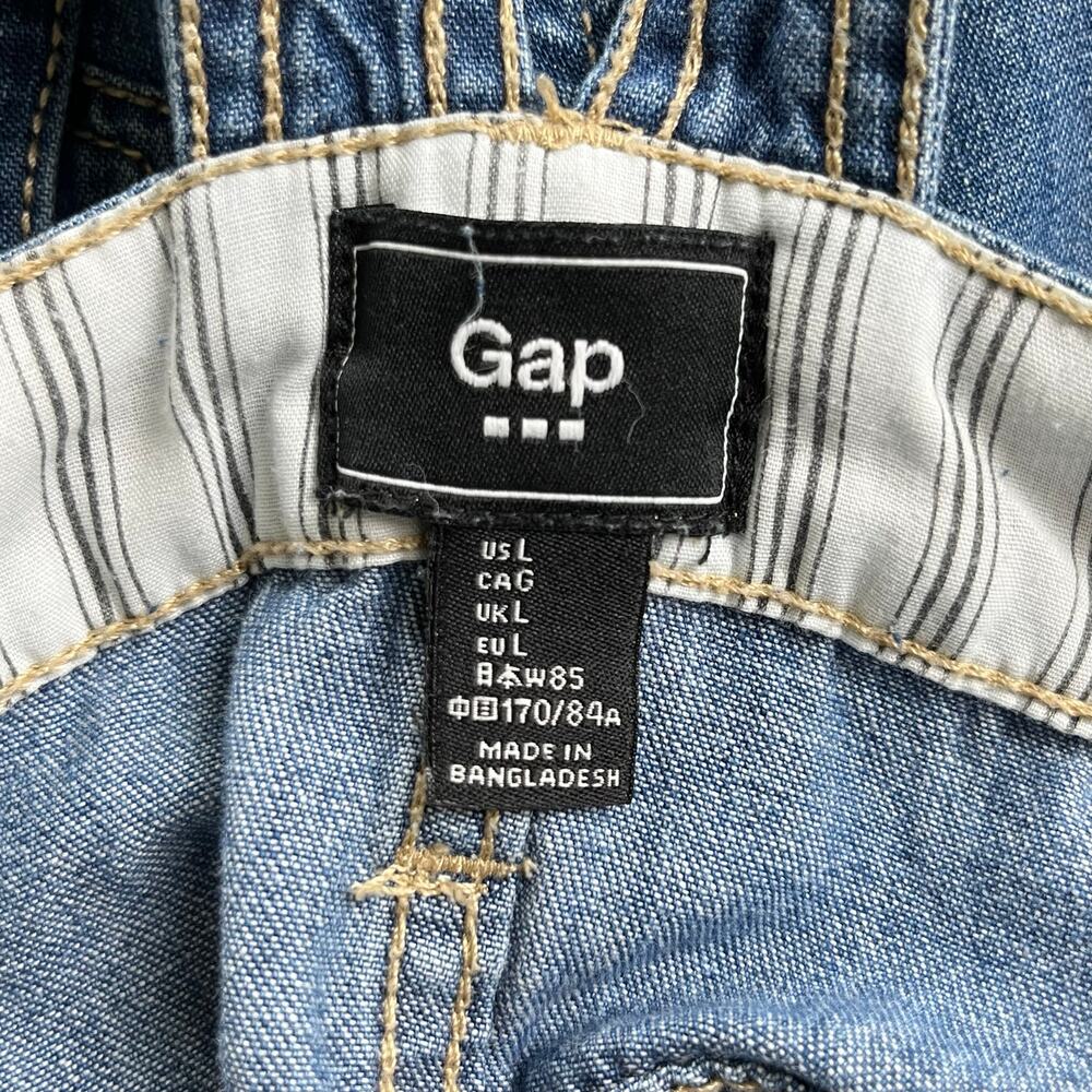 Gap Outlet Distressed Blue Denim Racerback Utility Bib Ripped Crop Overalls L - Picture 10 of 14